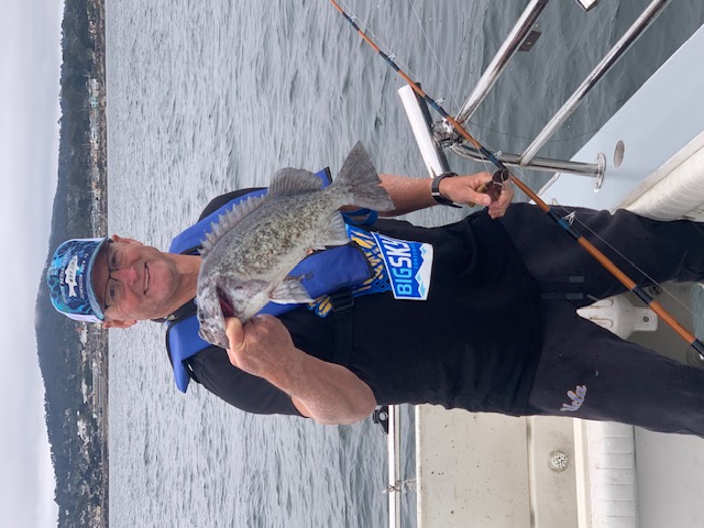Angler showing off rockfish catch near Monterey coast
